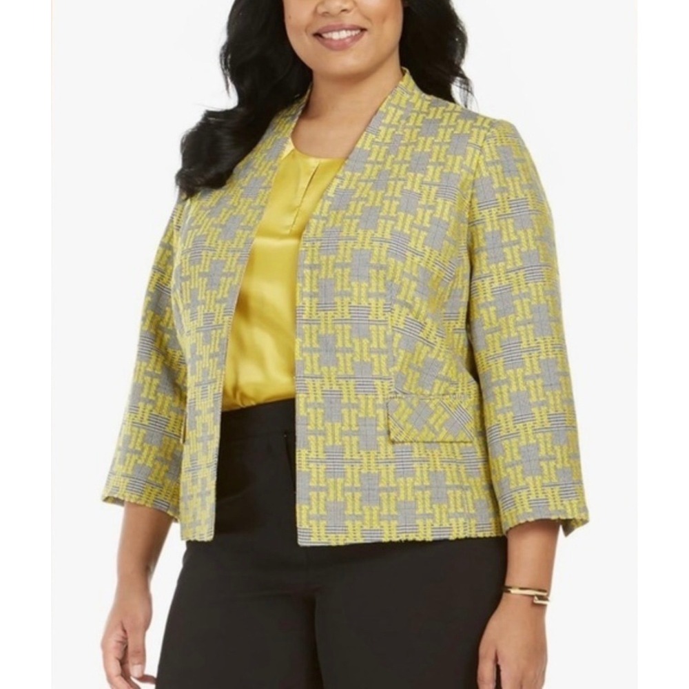 KASPER Petite Yellow Black & White Houndstooth Blazer | 4P